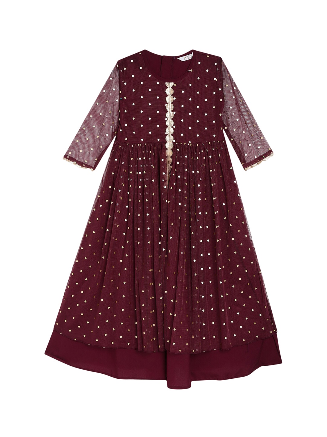 

AHALYAA KIDS Girls Geometric Printed Fit & Flare Maxi Ethnic Dress, Burgundy