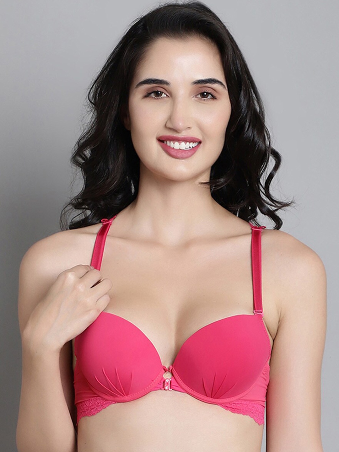 

MAKCLAN Medium Coverage Lightly Padded Push-Up Bra With All Day Comfort & Anti Odour, Pink