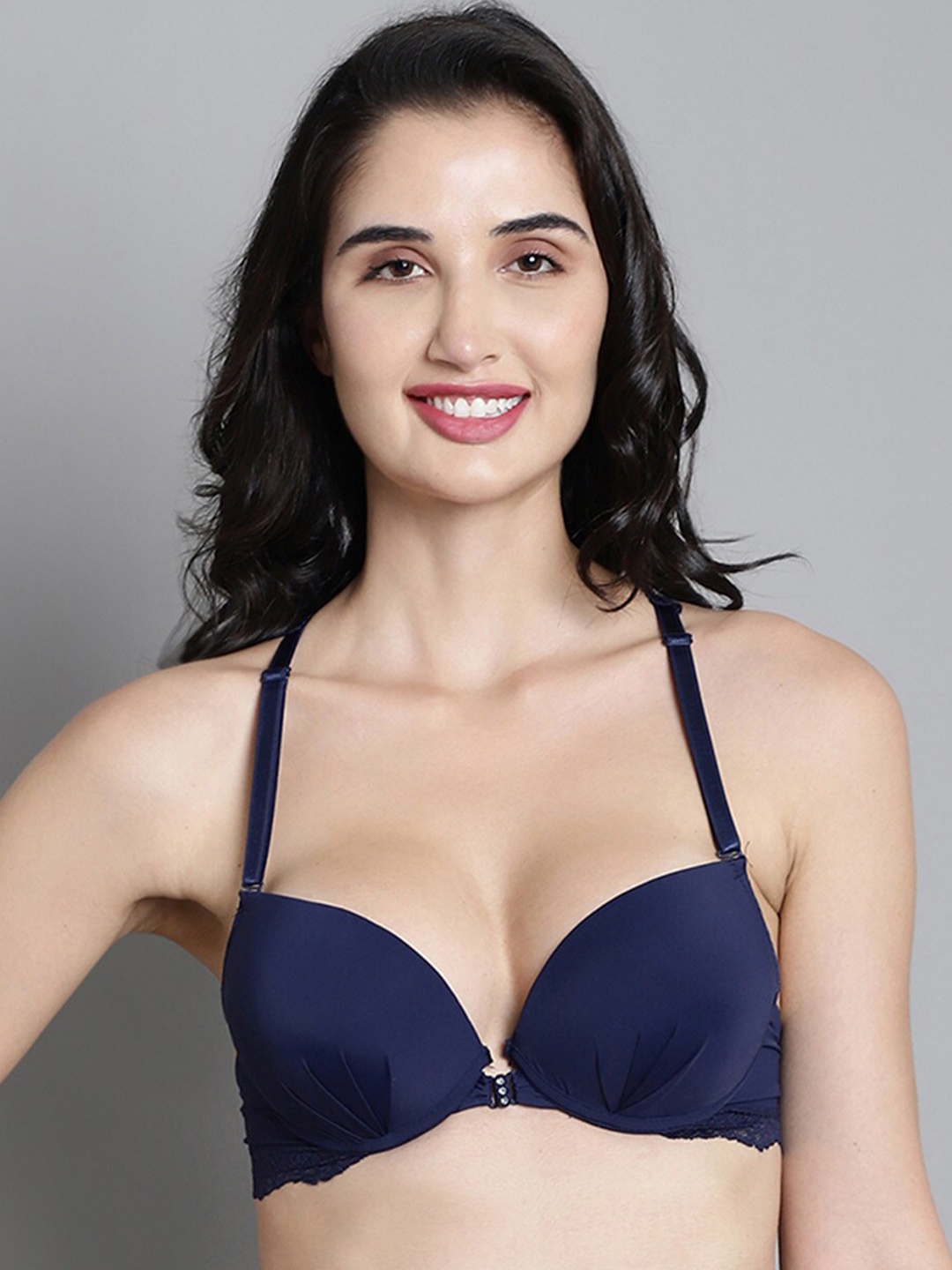 

MAKCLAN Medium Coverage Underwired Lightly Padded Push-Up Bra - All Day Comfort, Navy blue