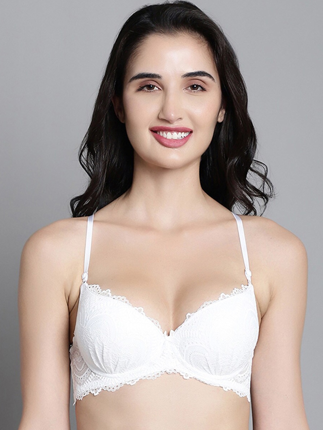 

MAKCLAN Medium Coverage Lightly Padded Plunge Bra With All Day Comfort & Anti Odour, White