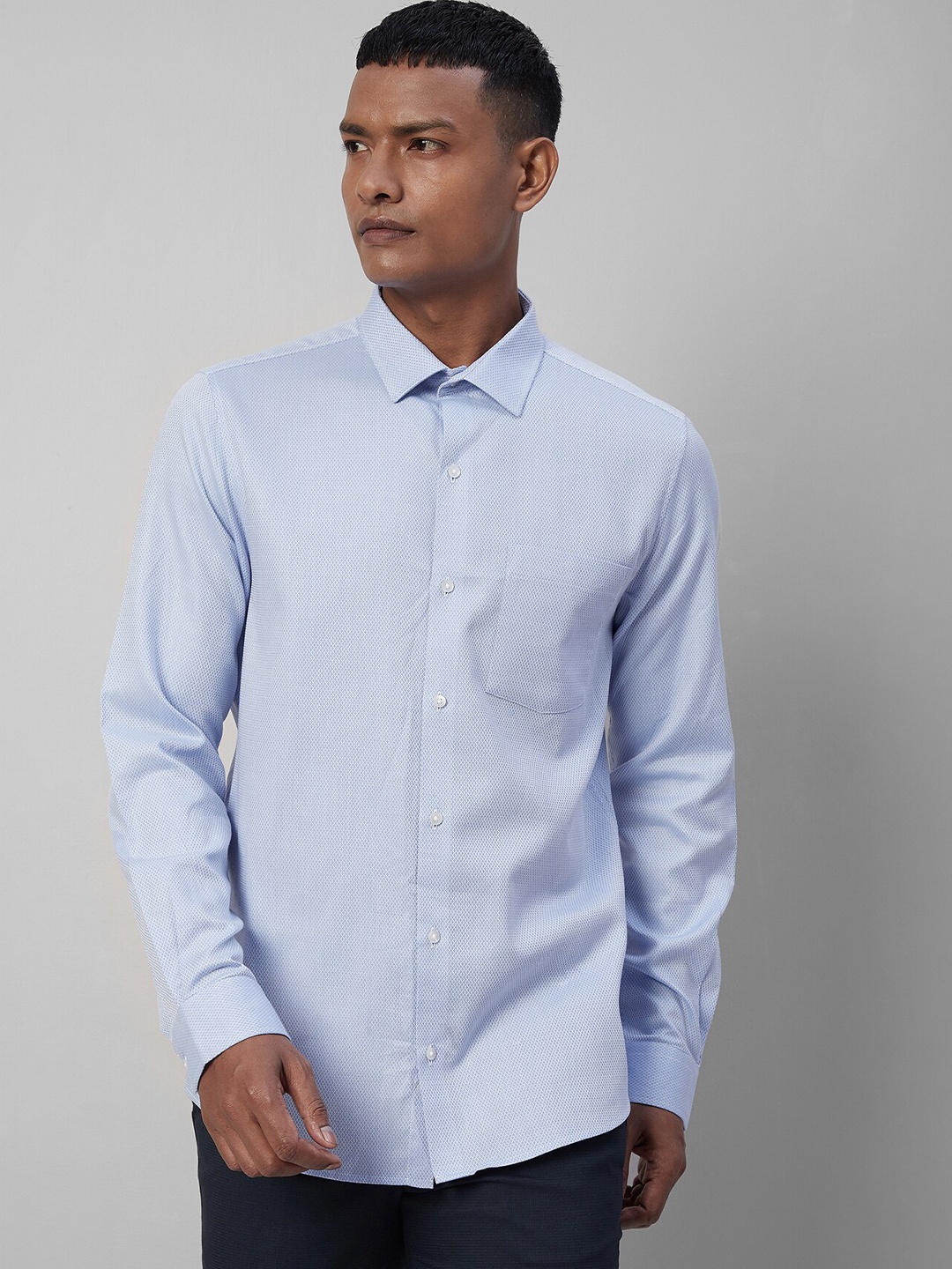 

Turtle Textured Standard Slim Fit Cotton Opaque Formal Shirt, Blue