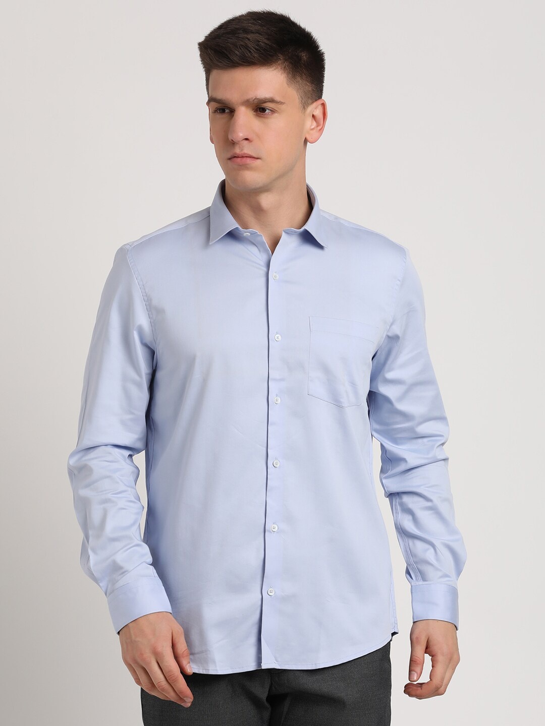 

Turtle Standard Slim Fit Spread Collar Cotton Formal Shirt, Blue