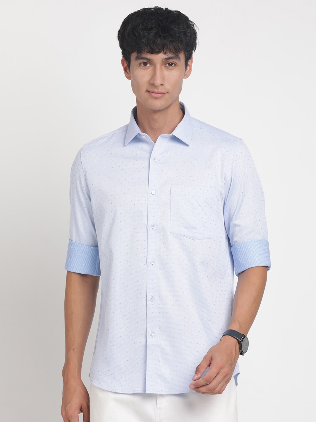

Turtle Standard Slim Fit Pure Cotton Formal Shirt, Blue