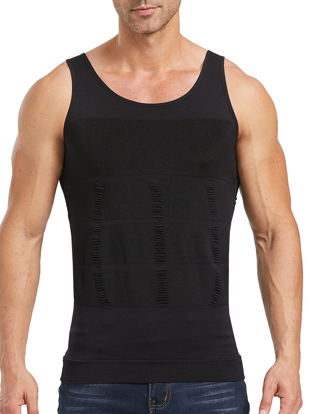 

CareDone Round Neck Sleeveless Pure Cotton Innerwear Vests CMen'sShapewear, Black