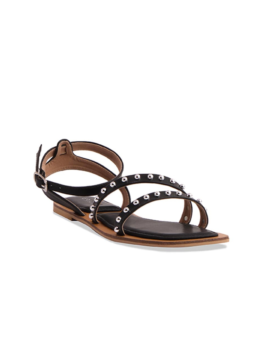 

ERIDANI Embellished Open Toe Flats, Black