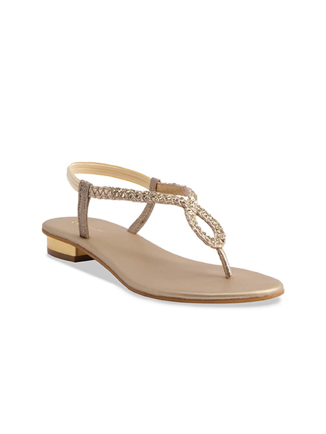 

ERIDANI Embellished Open Toe T-Strap Flats, Gold