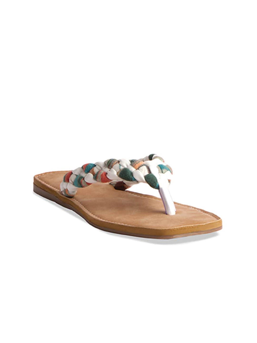 

ERIDANI Textured Open Toe T-Strap Flats, White