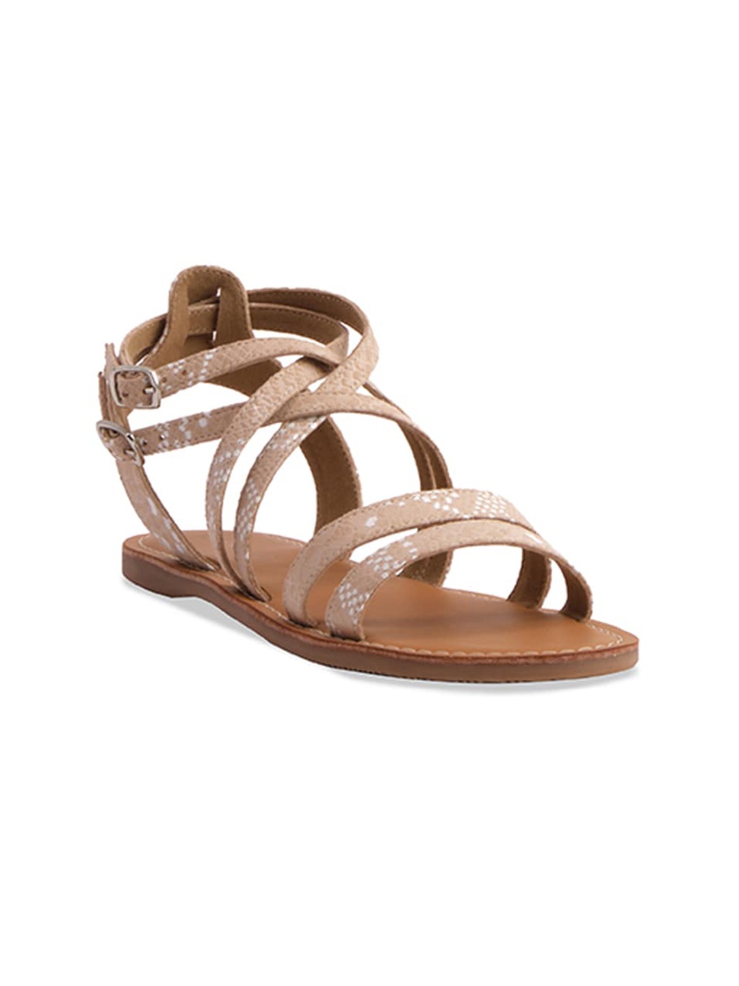 

ERIDANI Open Toe Flats with Buckles, Beige