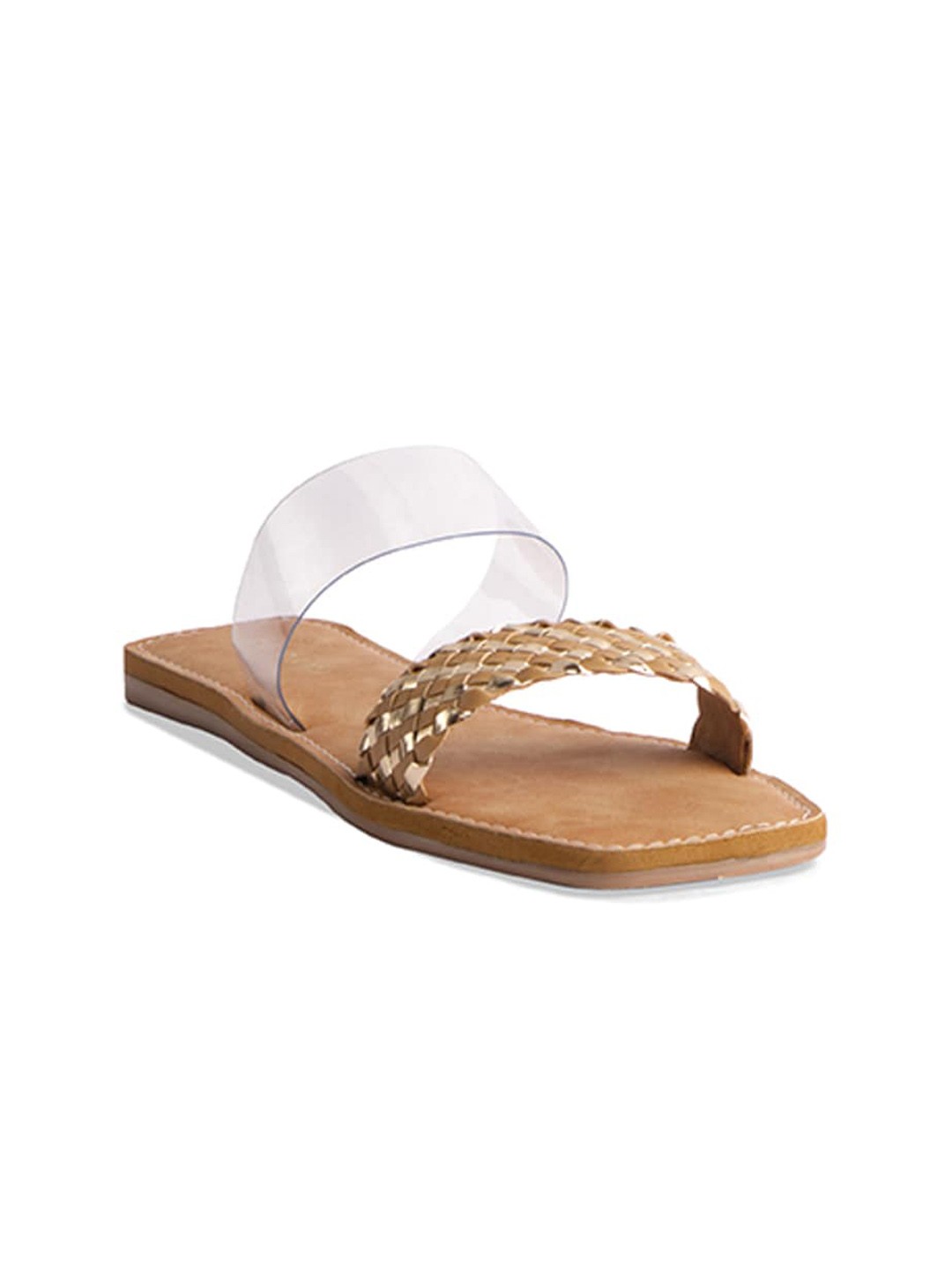 

ERIDANI Textured Open Toe Flats, Beige