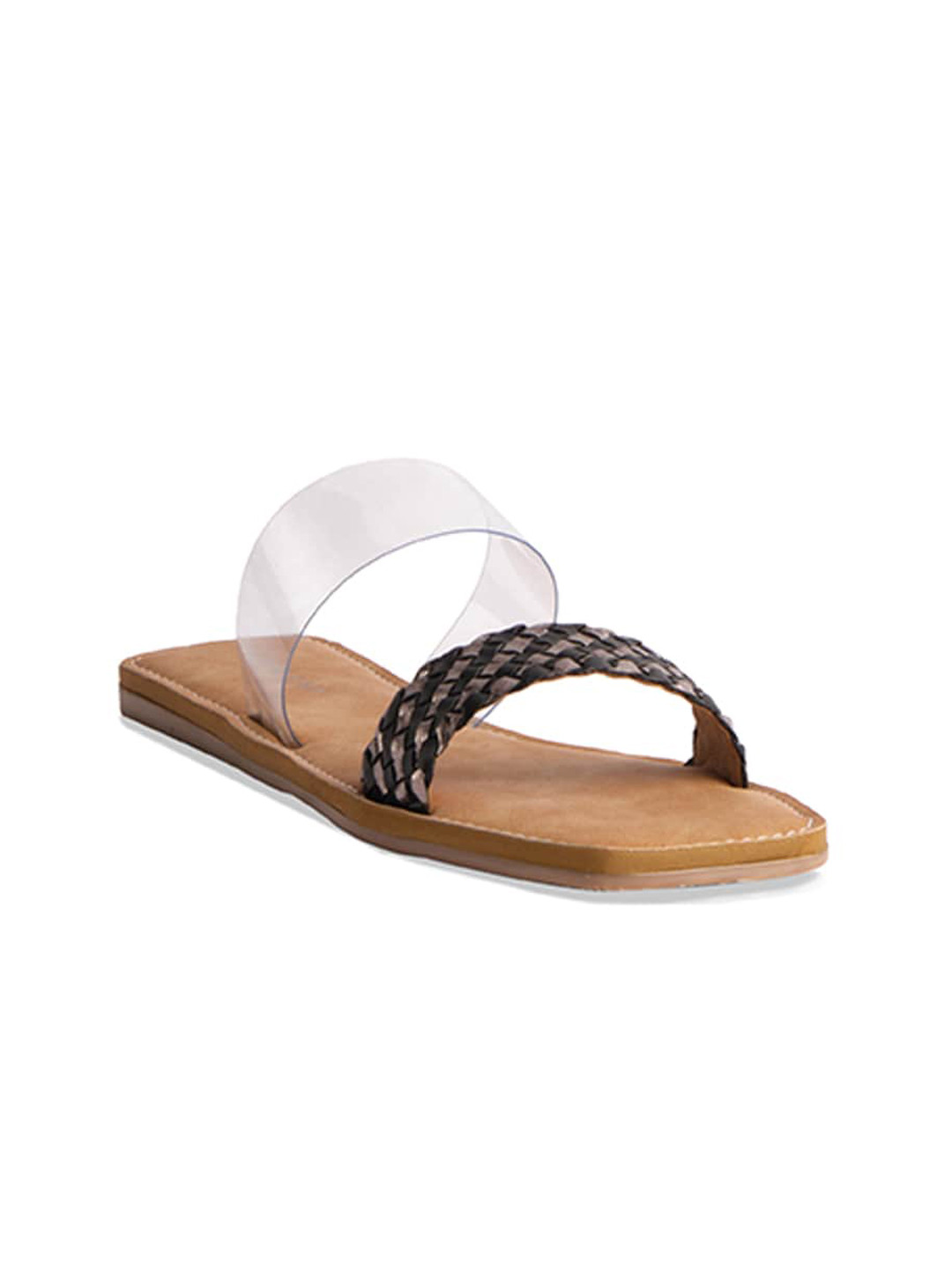 

ERIDANI Textured Open Toe Flats, Black