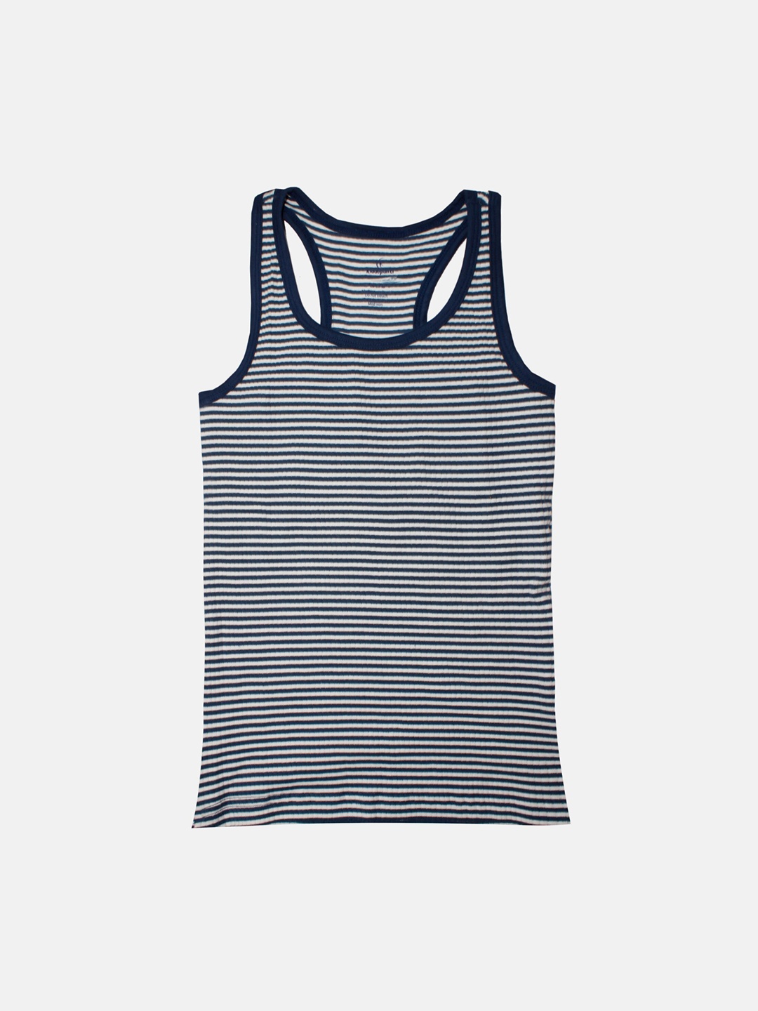 

KiddoPanti Girls Horizontally Striped Pure Cotton Racer Back Tank Top, White