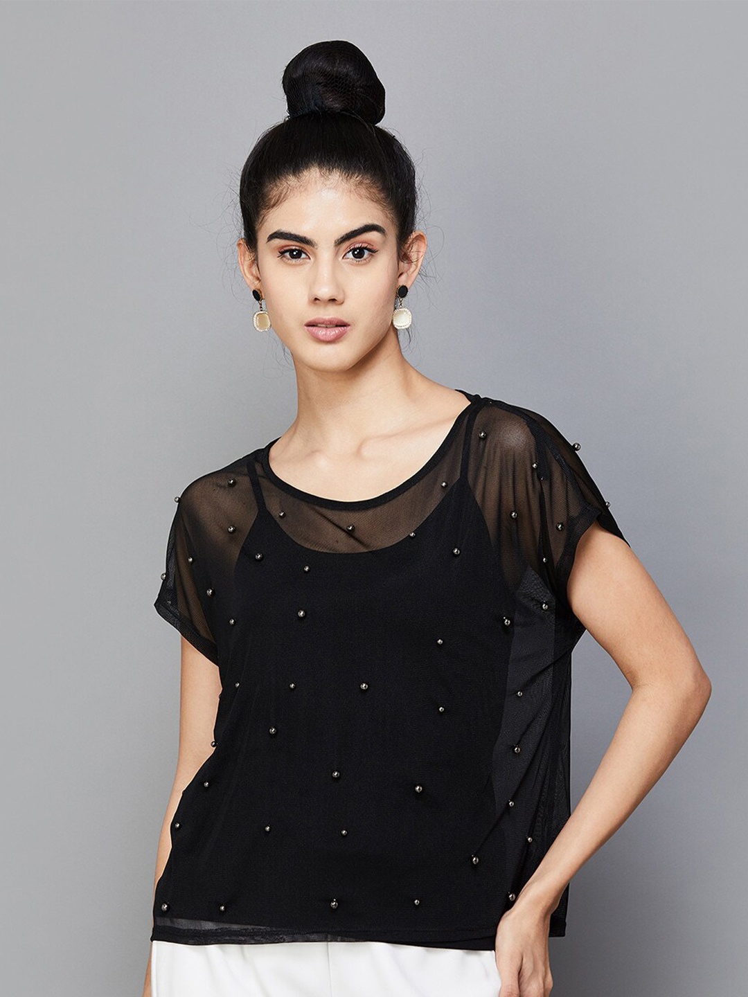 

CODE by Lifestyle Embellished Short Sleeves Top, Black