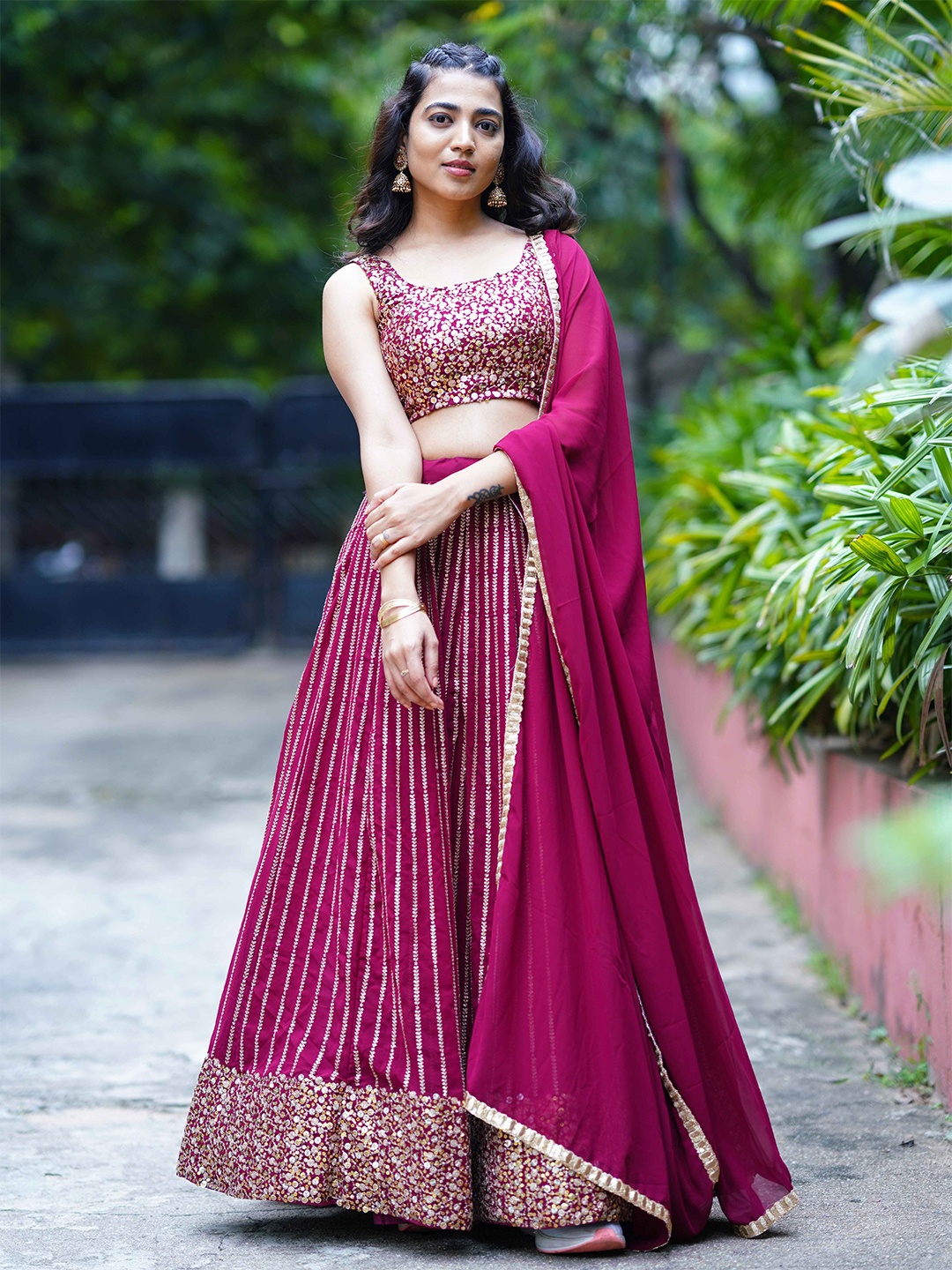 

Zeel Clothing Embellished Sequinned Semi-Stitched Lehenga & Unstitched Blouse With Dupatta, Purple