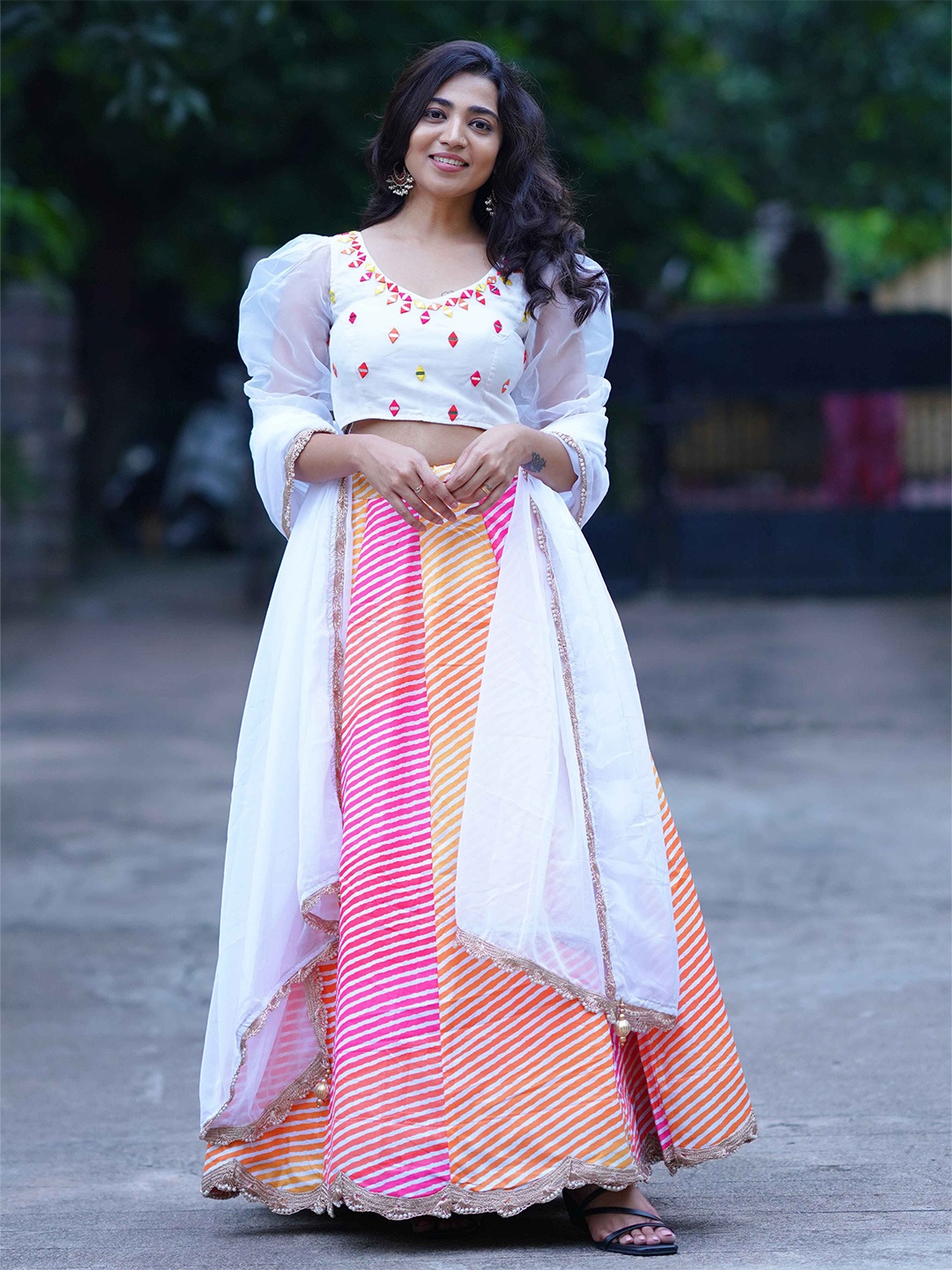 

Zeel Clothing Mirror Work Semi-Stitched Lehenga & Unstitched Blouse With Dupatta, Off white