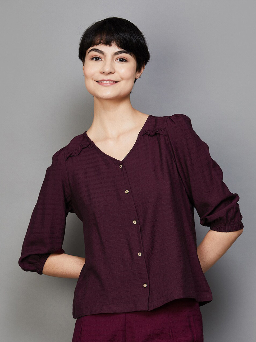 

Fame Forever by Lifestyle V-Neck Top, Maroon