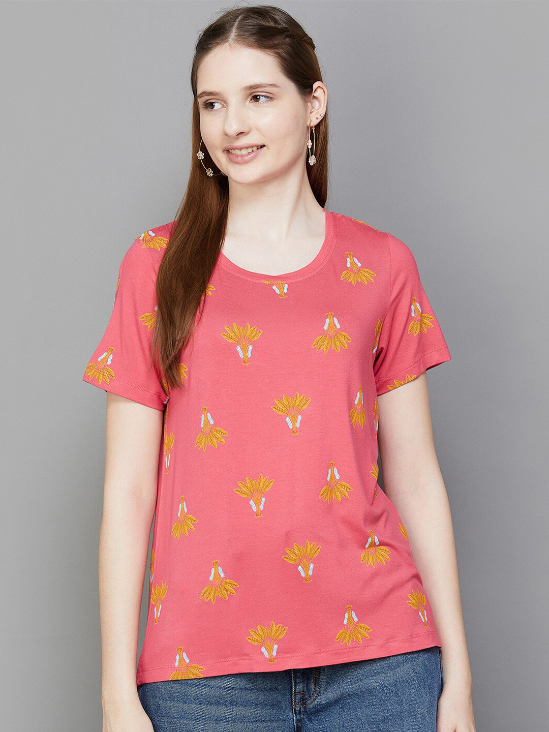 

Colour Me by Melange Printed Pure Cotton T-shirt, Pink