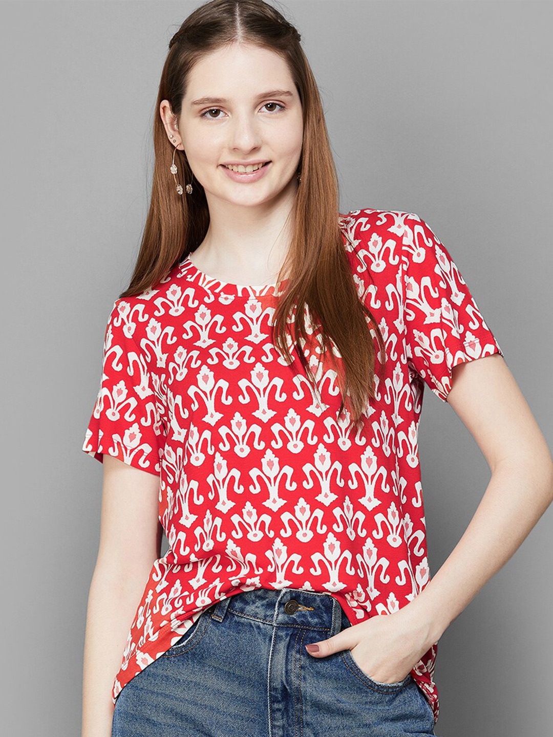 

Colour Me by Melange Printed Pure Cotton T-shirt, Red