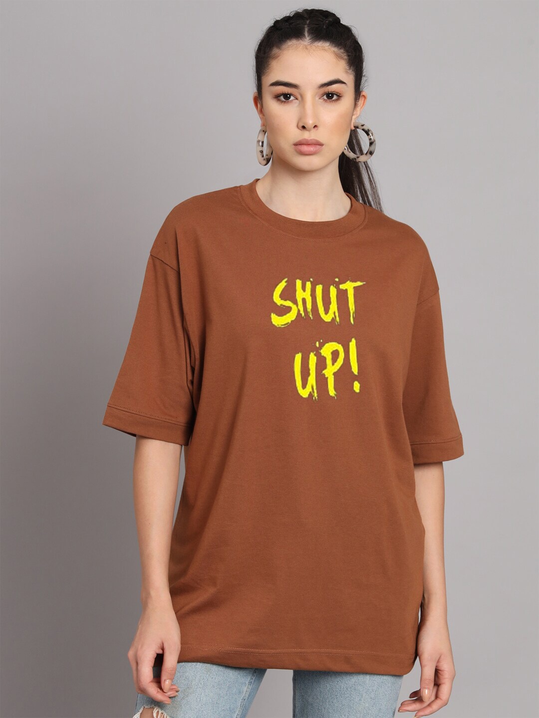 

YOU FOREVER Typography Printed Cotton T-shirt, Brown