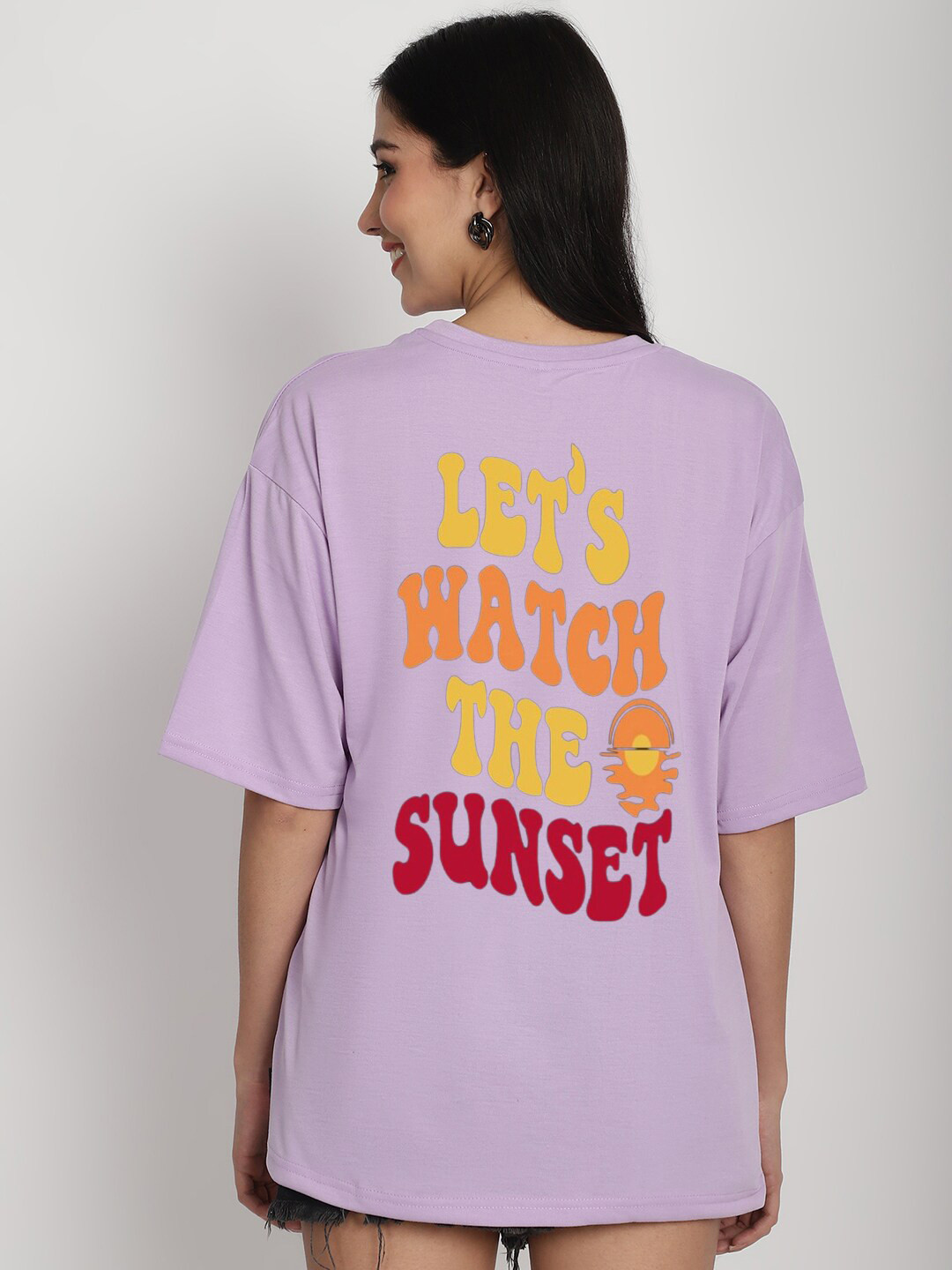 

YOU FOREVER Typography Printed Drop-Shoulder Sleeves Oversized Cotton T-shirt, Purple