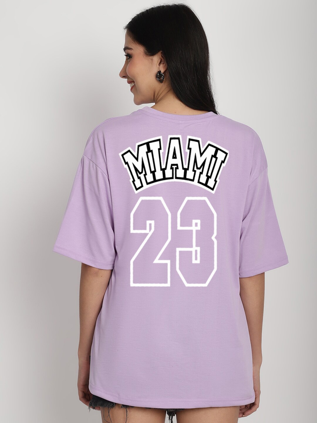 

YOU FOREVER Typography Printed Drop-Shoulder Sleeves Cotton Oversized T-Shirt, Purple