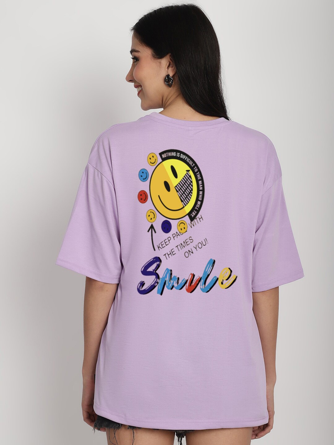 

YOU FOREVER Printed Drop-Shoulder Sleeves Cotton Oversized T-shirt, Purple