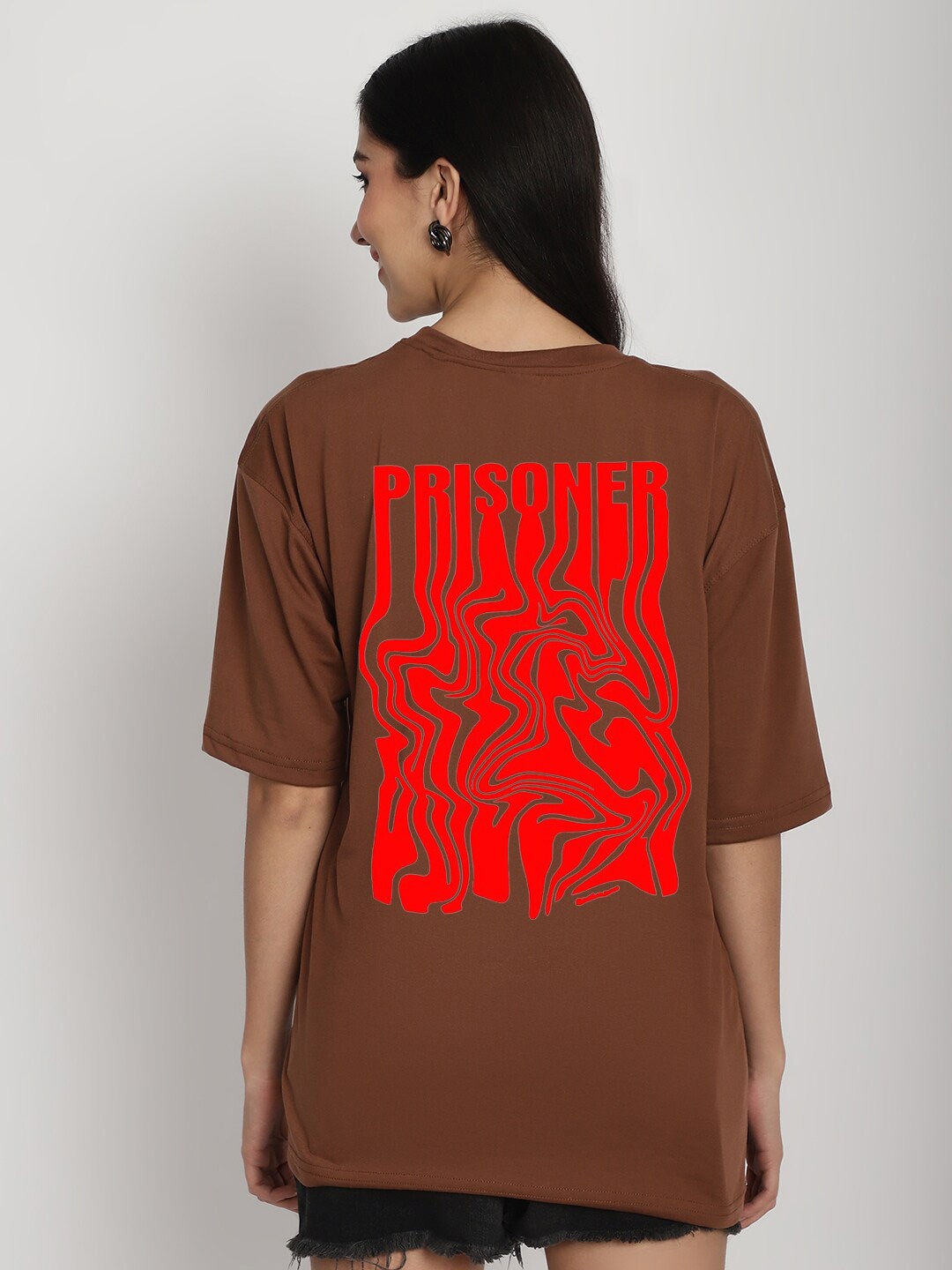 

YOU FOREVER Printed Oversized Longline Cotton T-shirt, Brown