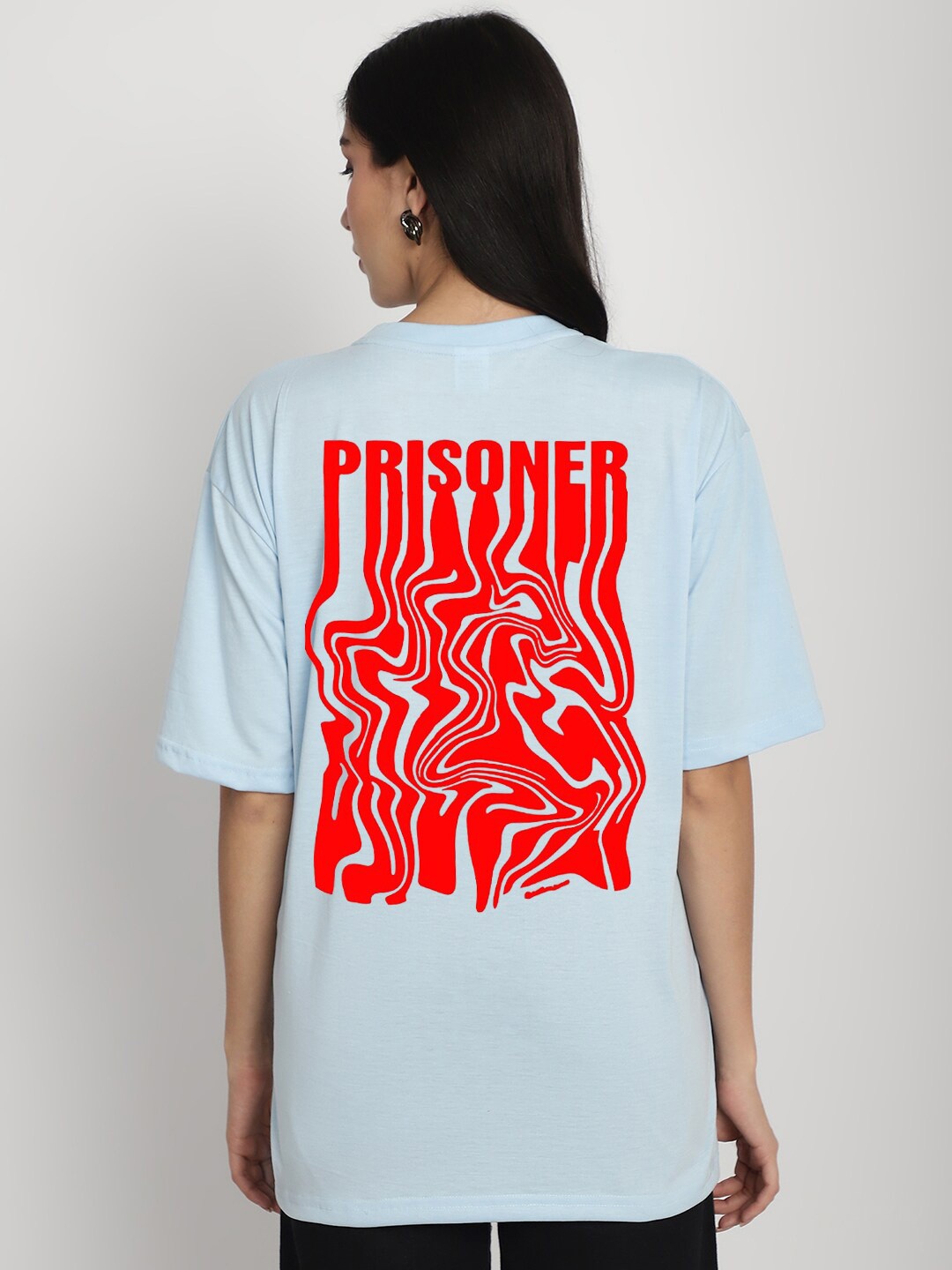 

YOU FOREVER Graphic Printed Drop-Shoulder Sleeves Oversized Cotton Longline T-shirt, Blue