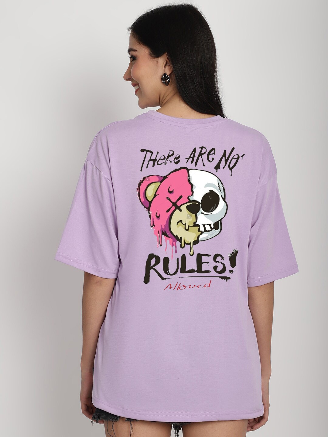 

YOU FOREVER Graphic Printed Drop Shoulder Sleeves Cotton Oversized T-shirt, Purple