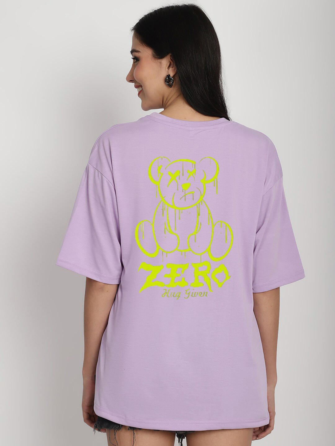

YOU FOREVER Typography Printed Drop-Shoulder Sleeves Oversized Cotton T-shirt, Purple