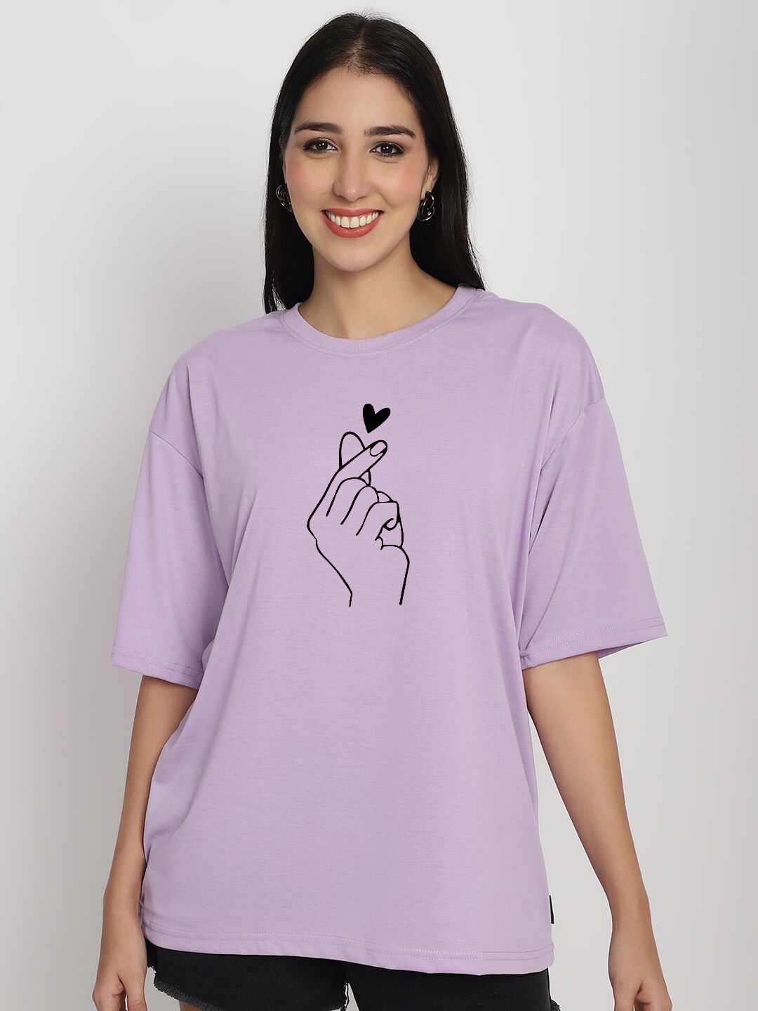 

YOU FOREVER Printed Drop-Shoulder Sleeves Oversized Cotton T-shirt, Purple