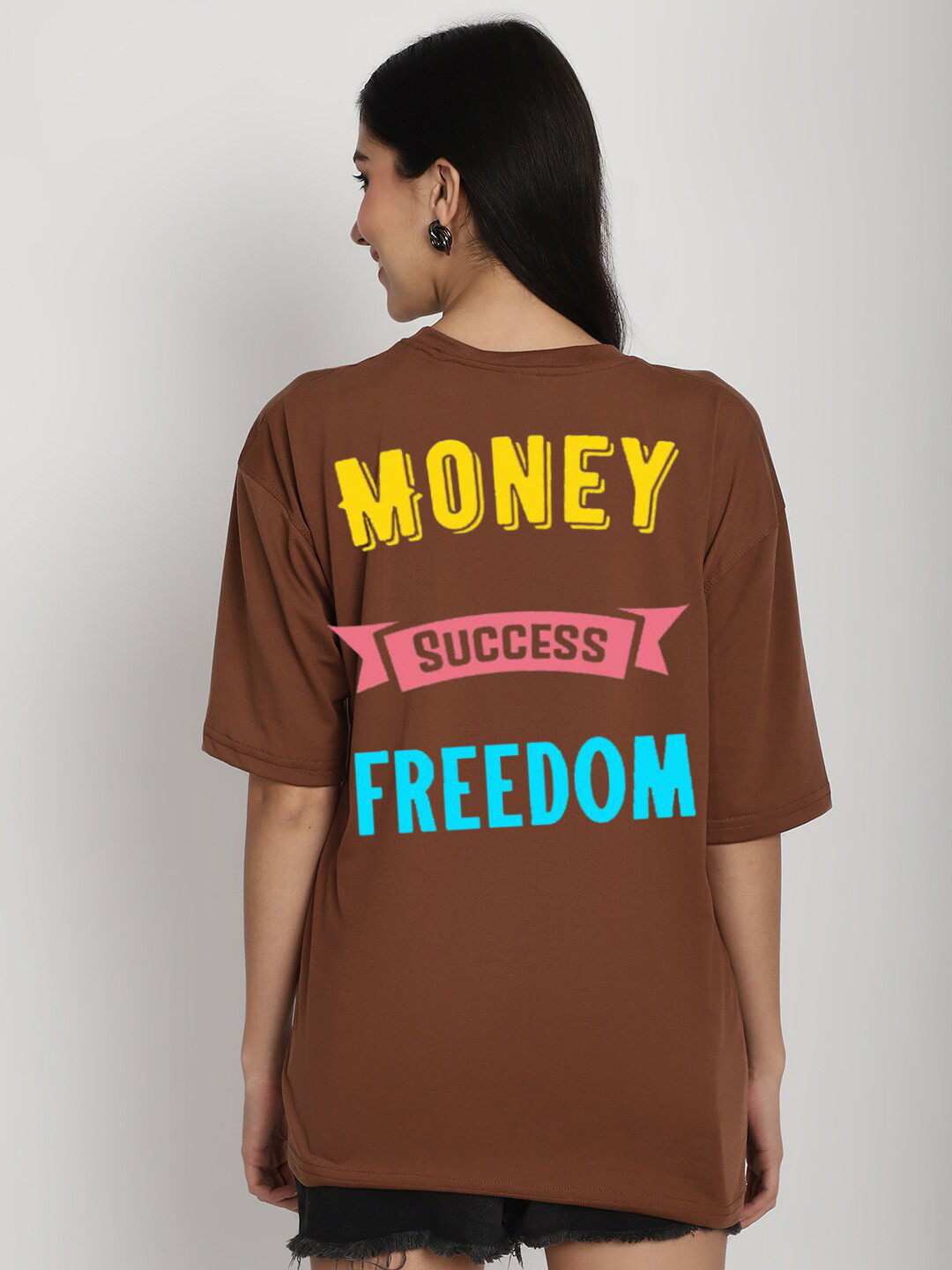 

YOU FOREVER Typography Printed Oversized Longline Cotton T-shirt, Brown