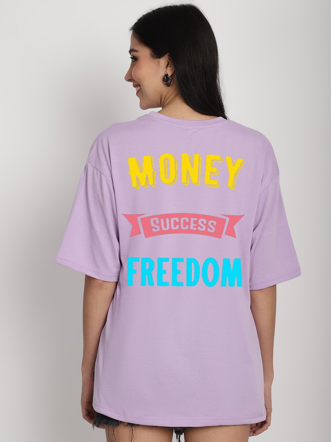 

YOU FOREVER Typography Printed Drop-Shoulder Sleeves Longline Oversized Cotton T-shirt, Purple