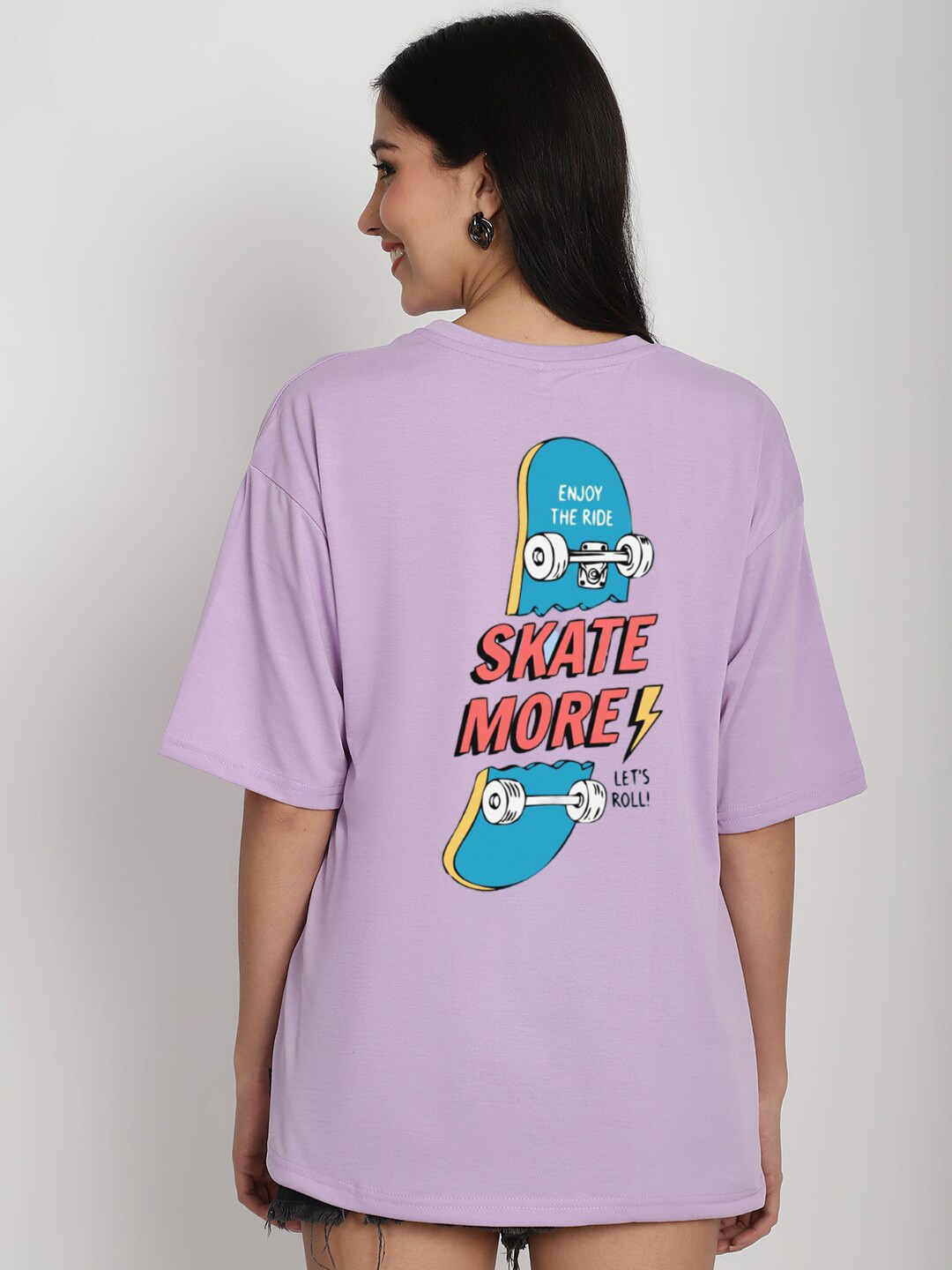 

YOU FOREVER Typography Printed Drop-Shoulder Sleeves Oversized Cotton T-shirt, Purple