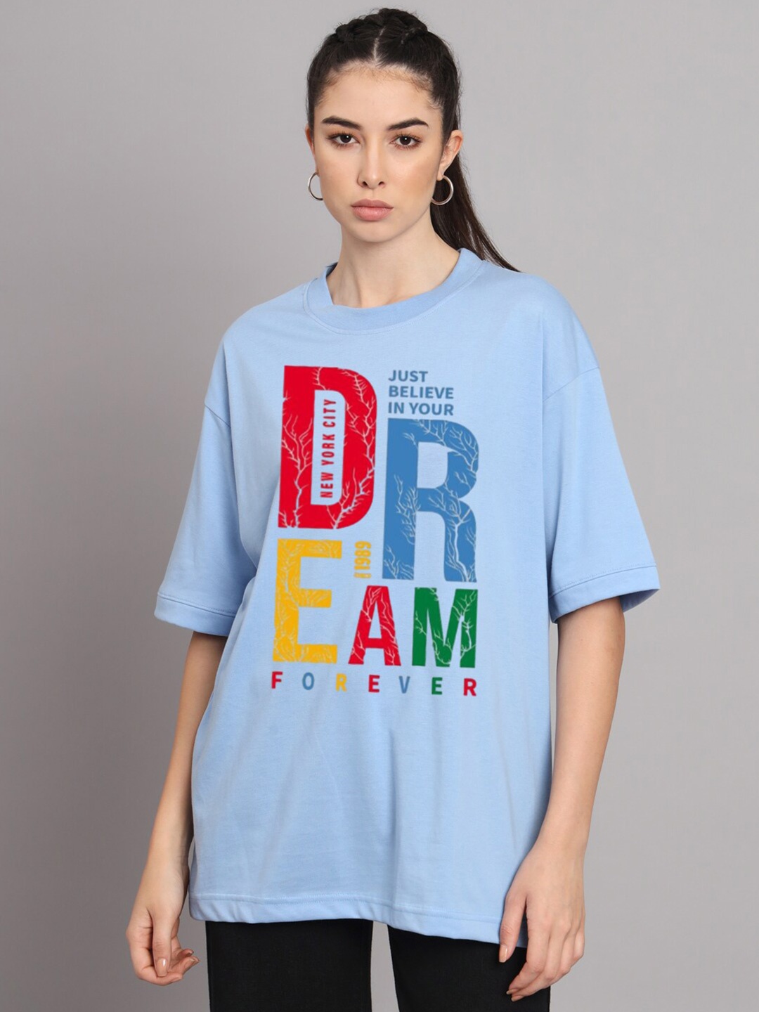 

YOU FOREVER Typography Printed Cotton T-shirt, Blue