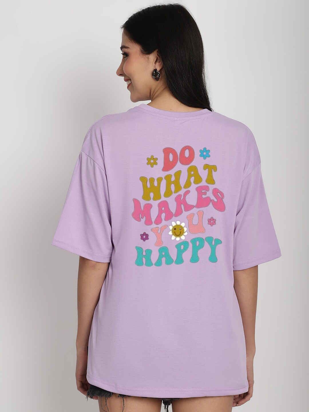 

YOU FOREVER Typography Printed Oversized Longline Cotton T-shirt, Purple