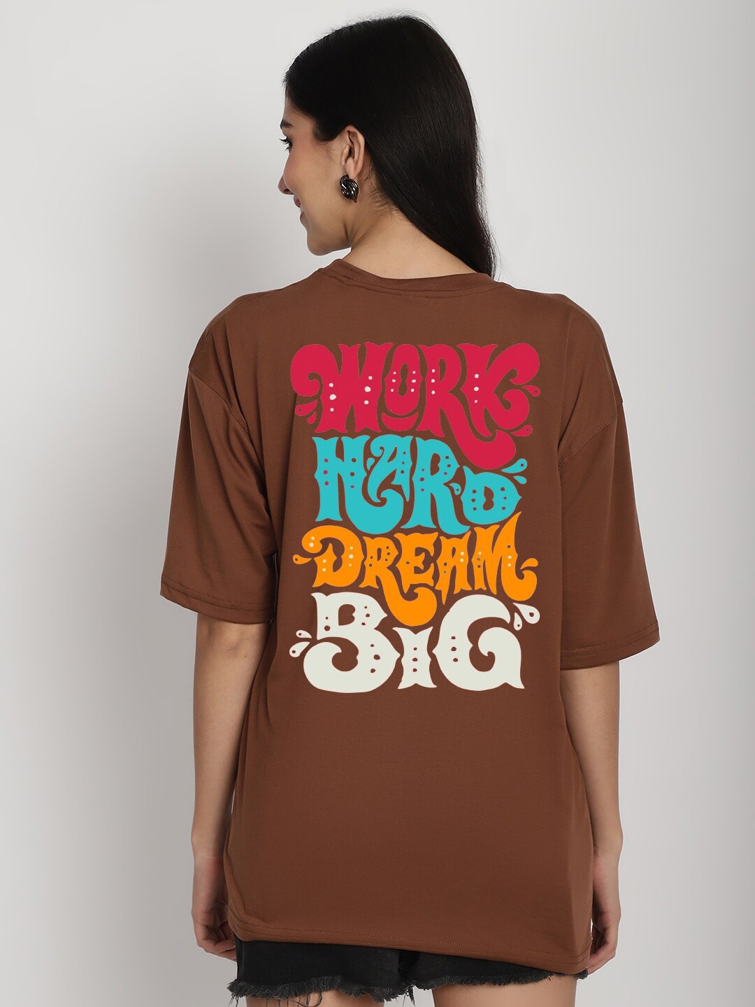 

YOU FOREVER Printed Oversized Longline Cotton T-shirt, Brown