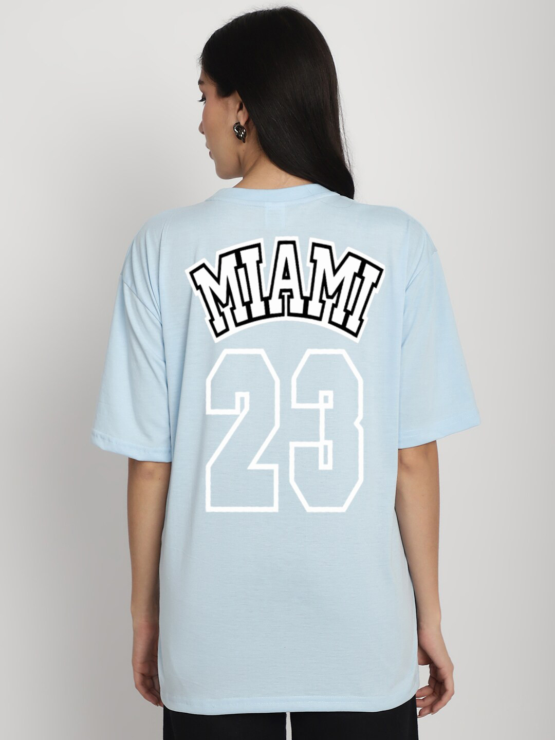 

YOU FOREVER Typography Printed Drop-Shoulder Sleeves Cotton Oversized Longline T-shirt, Blue