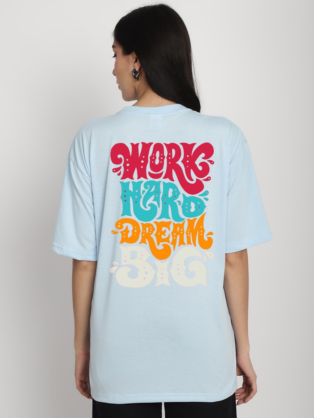 

YOU FOREVER Typography Printed Drop-Shoulder Sleeves Cotton Oversized Longline T-shirt, Blue