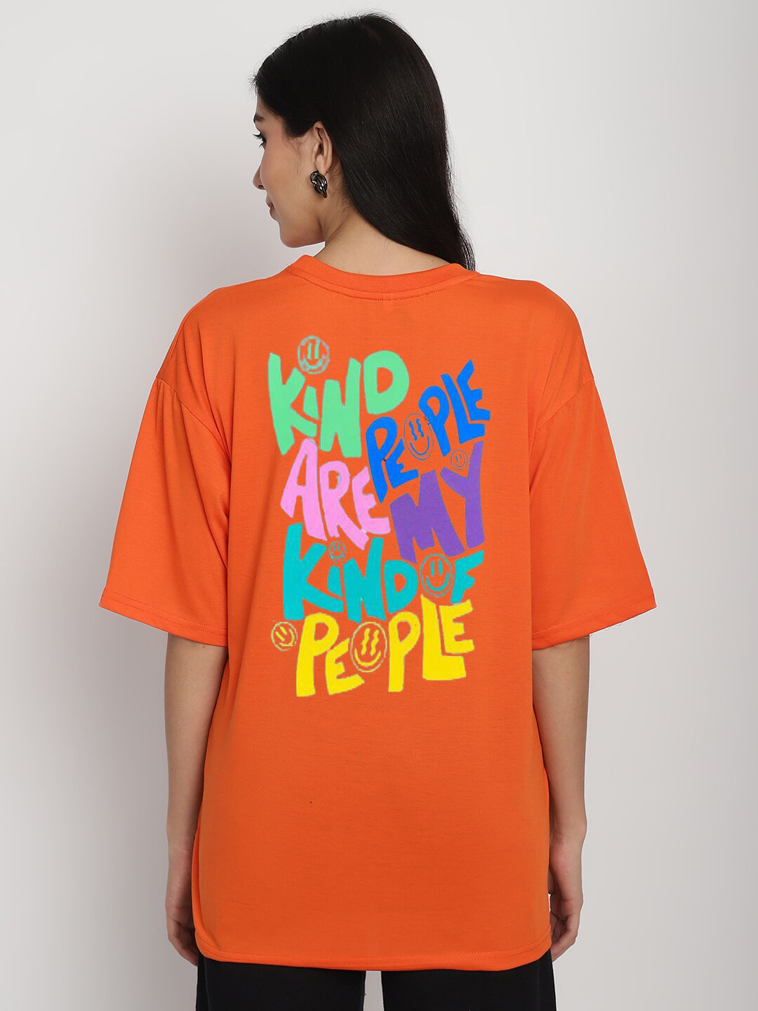 

YOU FOREVER Typography Printed Drop-Shoulder Sleeves Cotton Oversized Longline T-shirt, Orange