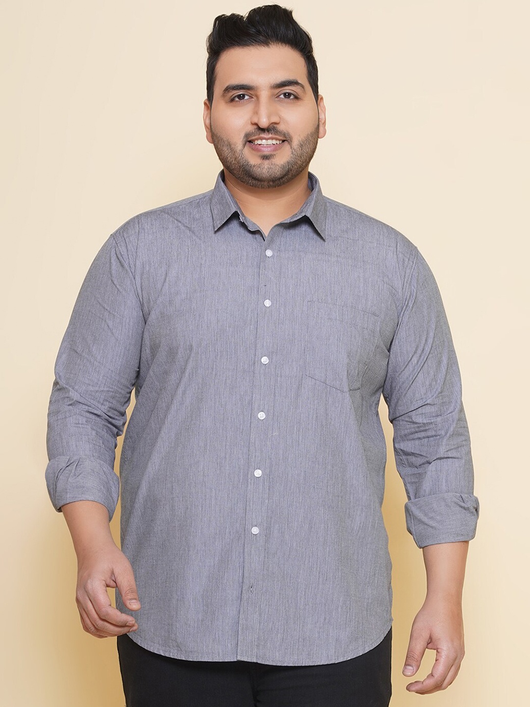 

John Pride Plus Size Spread Collar Cotton Casual Shirt, Grey