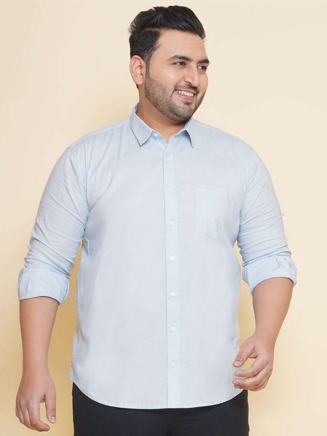 

John Pride Plus Size Spread Collar Casual Shirt, Blue
