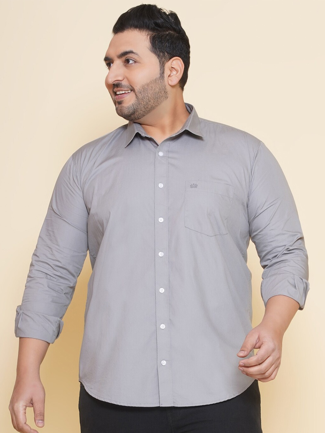 

John Pride Plus Size Cotton Casual Shirt, Grey