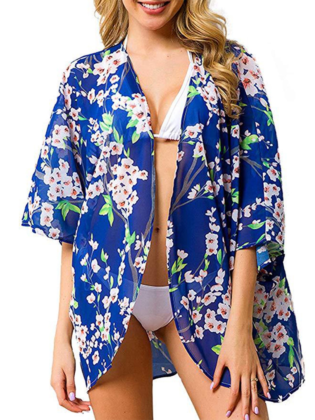 

StyleCast Blue Floral Printed Swimwear Cover Up Top