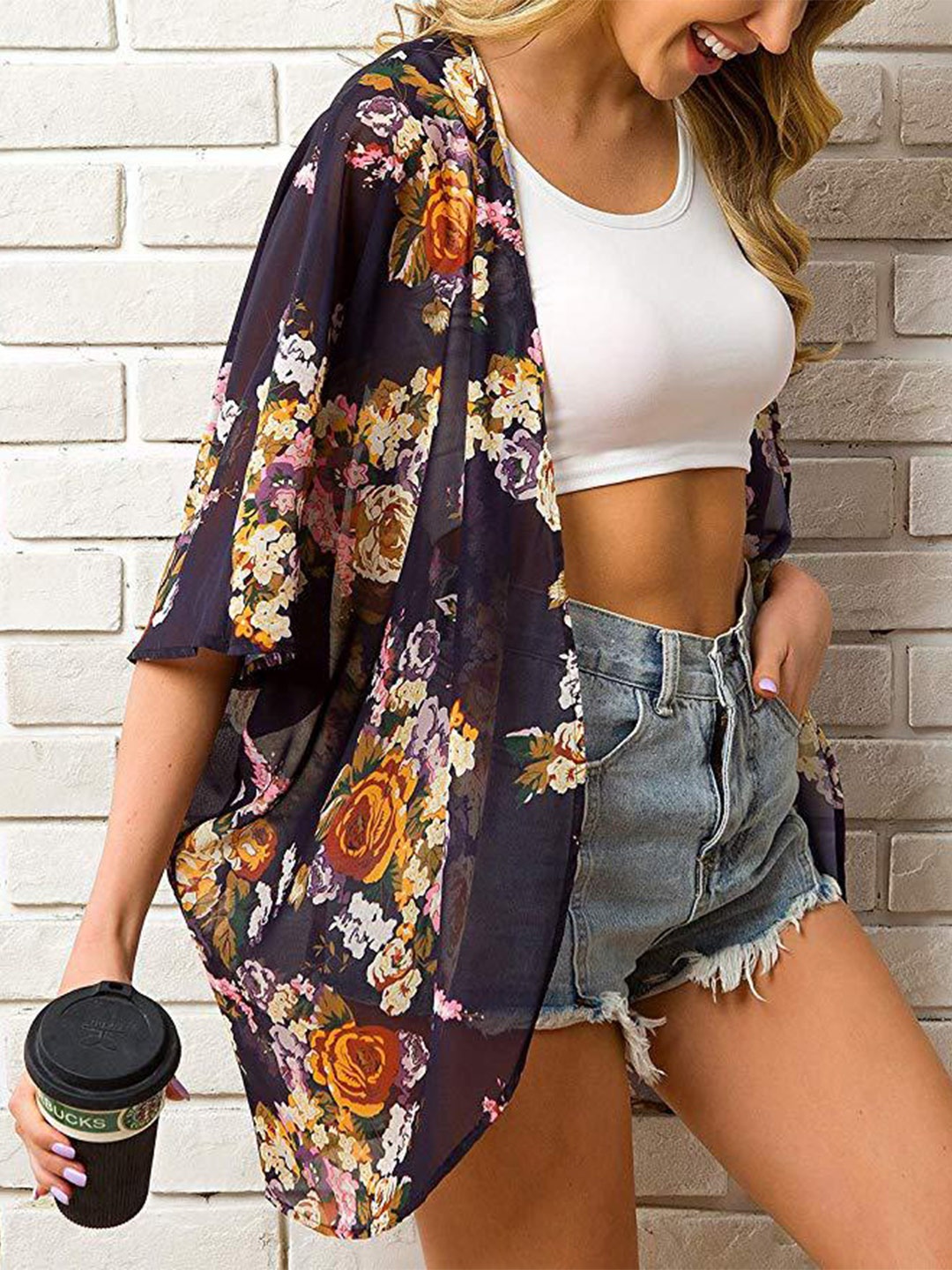 

StyleCast Black Floral Printed Open Front Shrug