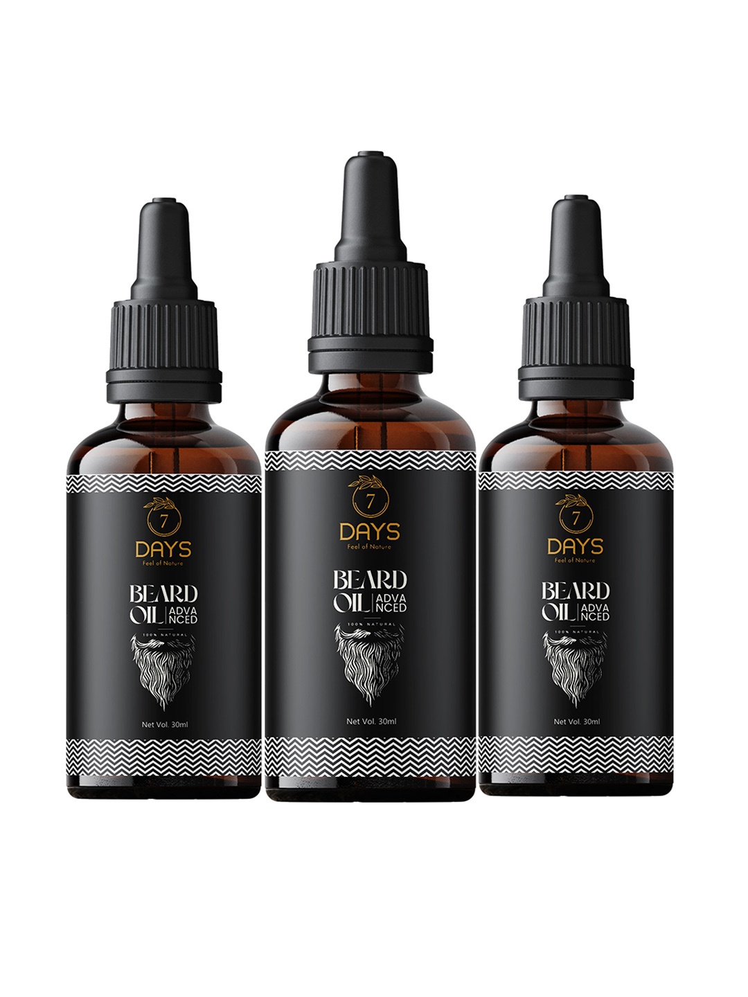 

7 DAYS Advanced Set of 3 Beard Oil with Almond & Cedarwood - 30 ml each, Black