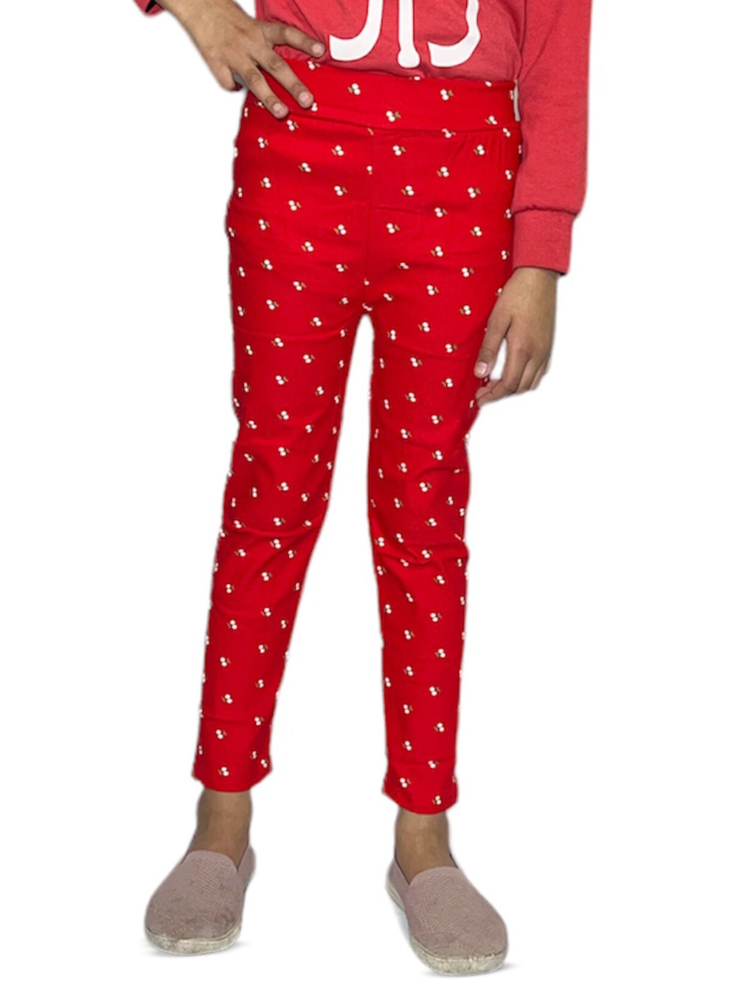 

BAESD Girls Printed Skinny Fit Stretchable Jeggings, Red