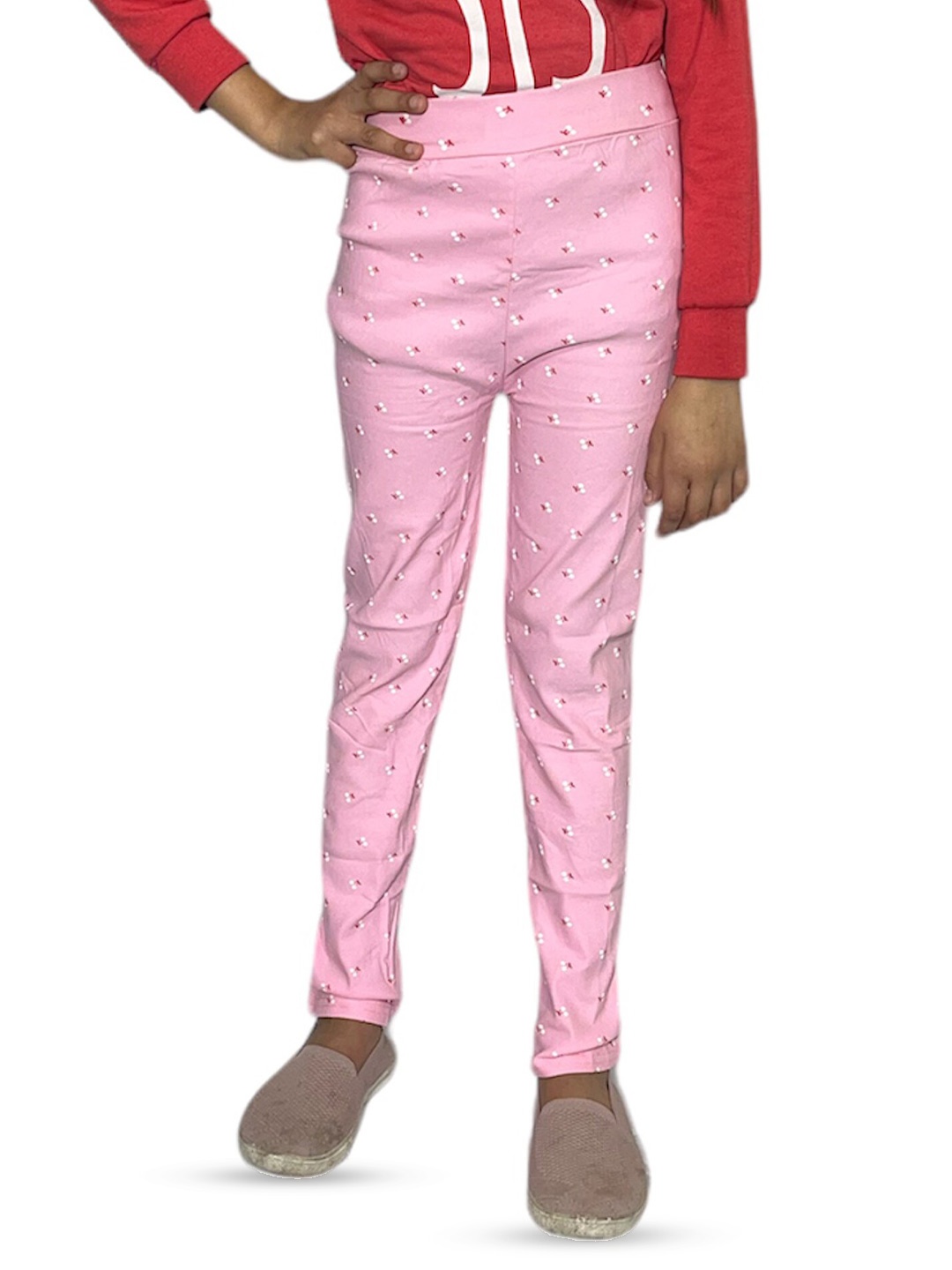 

BAESD Girls Printed Skinny Fit Stretchable Jeggings, Pink