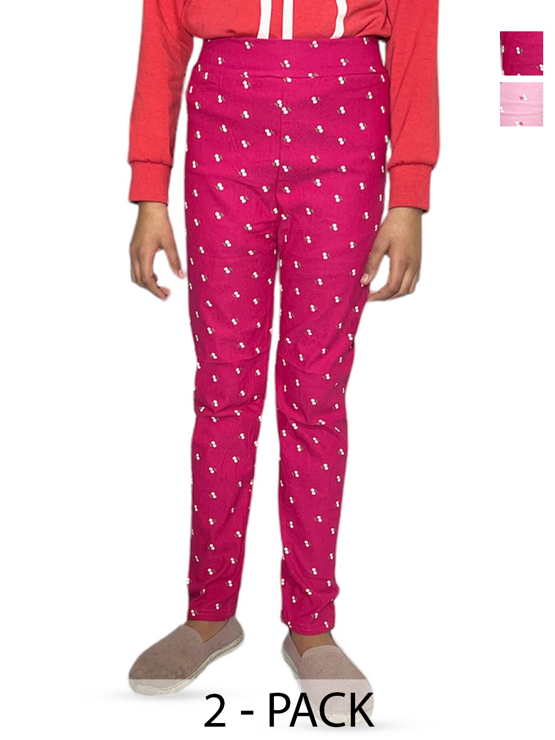 

BAESD Girls Pack Of 2 Printed Skinny Fit Stretchable Jeggings, Fuchsia