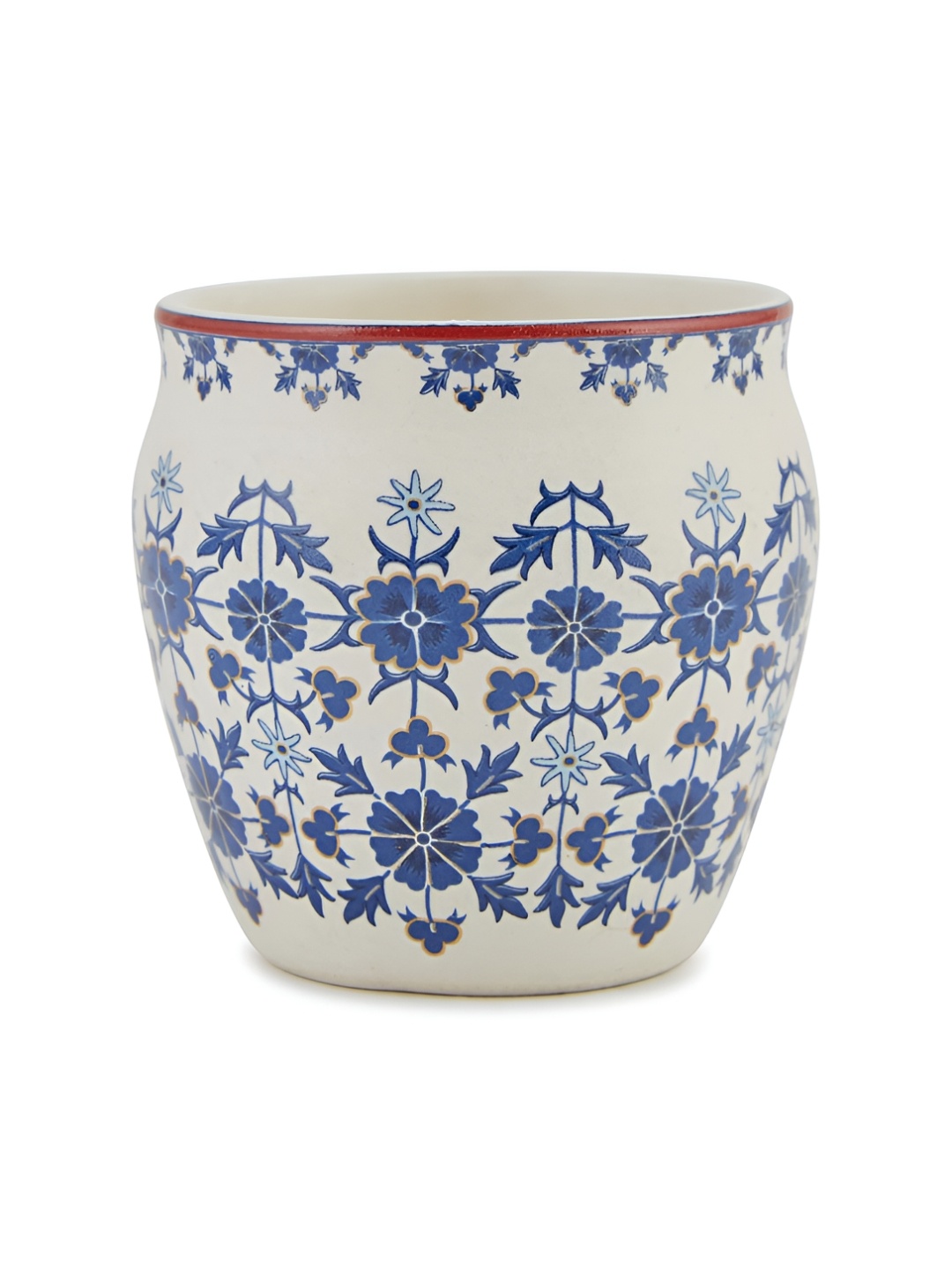 

Fabindia Beige & Blue Ethnic Motifs Printed Ceramic Glossy kulhad 180 ml