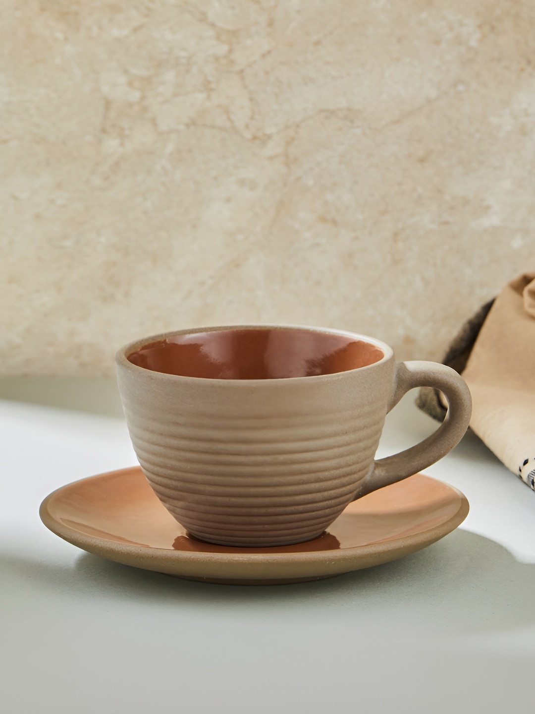 

Fabindia Brown 2Pcs Textured Ceramic Matte Cup And Saucer 160ml